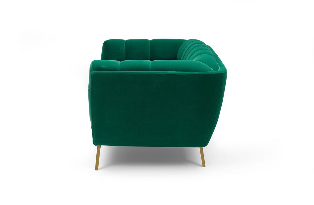 Yaletown Mid Century Tufted fabric Loveseat Golden Legs- Emerald  #23