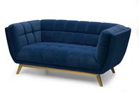 Yaletown Mid Century Tufted fabric Loveseat Golden Legs- Velvet Blue  #29