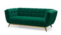 Yaletown Mid Century Tufted Fabric Sofa  With Golden Legs- Emerald #23