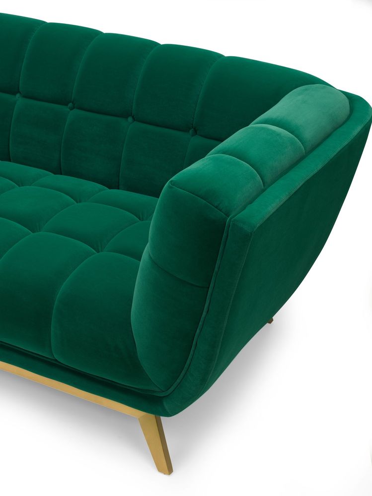 Yaletown Mid Century Tufted fabric Loveseat Golden Legs- Emerald  #23