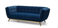 Yaletown Mid Century Tufted Fabric Sofa  With Golden Legs- Velvet Blue #29