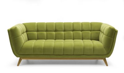 Yaletown Mid Century Tufted Fabric Sofa  With Golden Legs- Moss Green #14