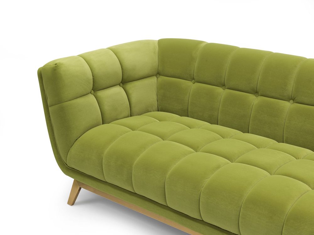 Yaletown Mid Century Tufted Fabric Sofa  With Golden Legs- Moss Green #14