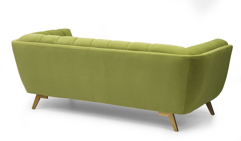 Yaletown Mid Century Tufted Fabric Sofa  With Golden Legs- Moss Green #14