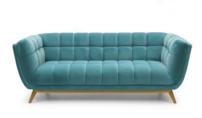 Yaletown Mid Century Tufted Fabric Sofa  With Golden Legs- Teal #19