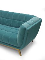 Yaletown Mid Century Tufted fabric Loveseat Golden Legs- Velvet Teal #19