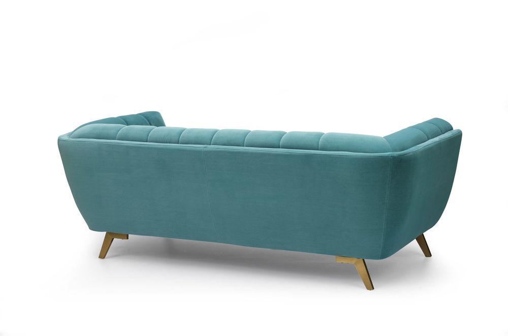 Yaletown Mid Century Tufted fabric Loveseat Golden Legs- Velvet Teal #19