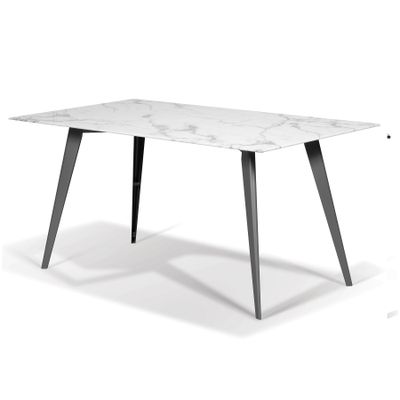 Castel Rectangular Dining Table with White Faux Marble Glass