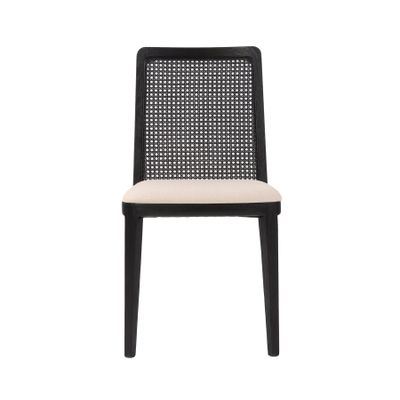 Cane Dining Chair - Oyster Linen/Black Legs