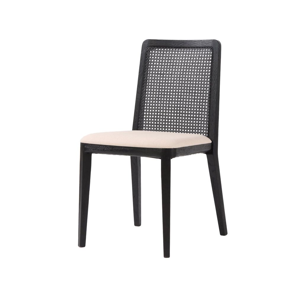 Cane Dining Chair - Oyster Linen/Black Legs