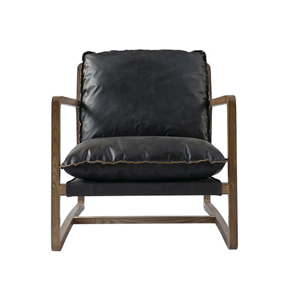 Relax Club Chair - Black Leather with Black PU Frame