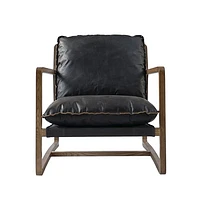 Relax Club Chair - Black Leather with Black PU Frame