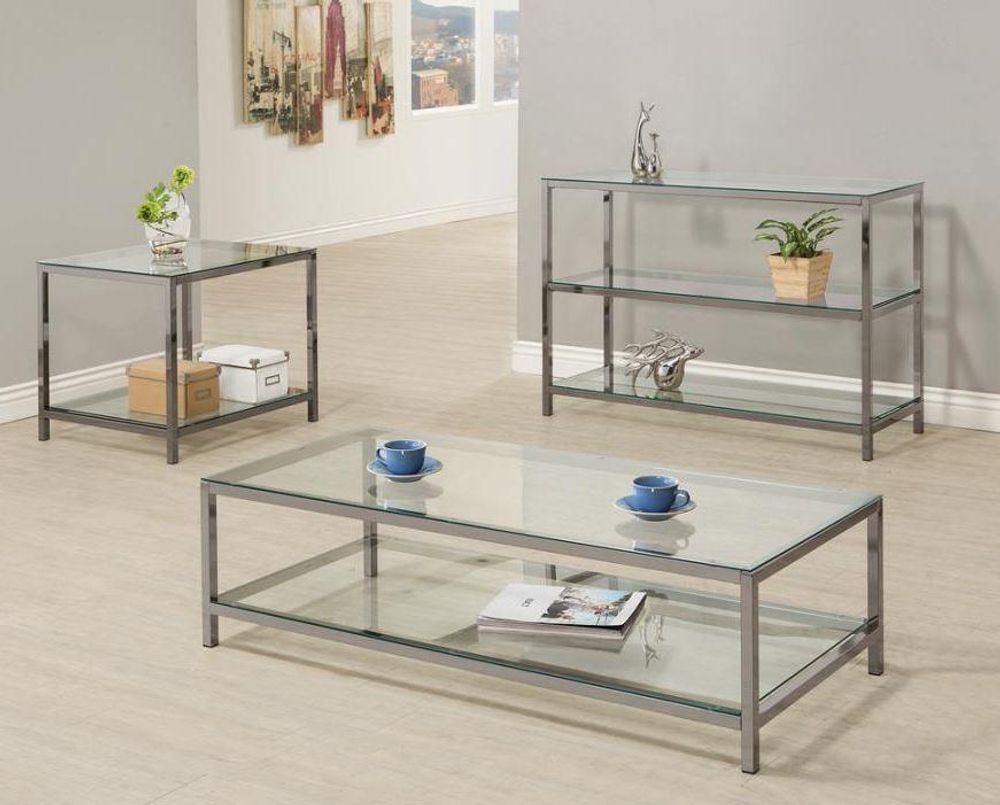 Ontario Sofa Table With Glass Shelf Black Nickel