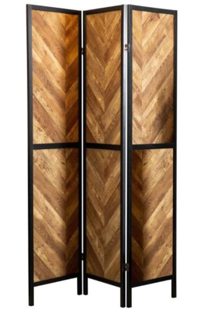 Room Divider 3-Panel Screen Rustic Tobacco And Black