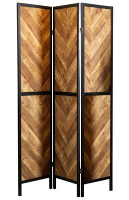 Room Divider 3-Panel Screen Rustic Tobacco And Black