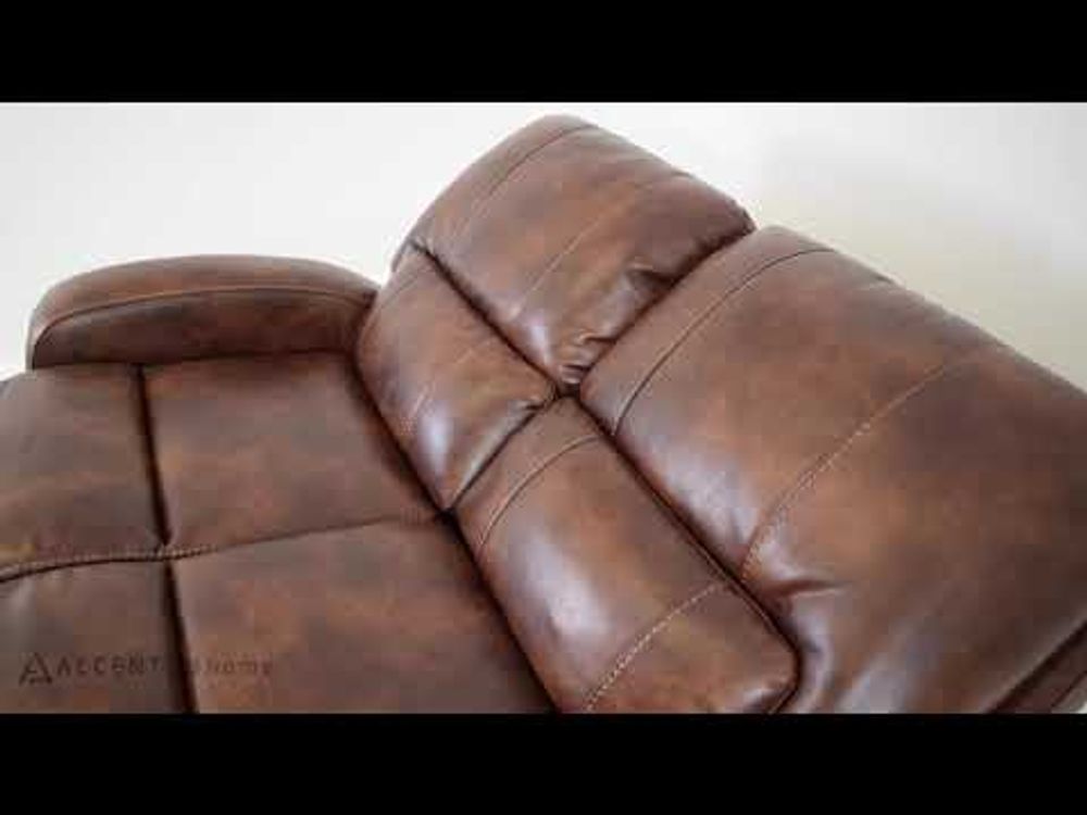 Renault Power Reclining Sofa with Power Headrest - Brown Bark Leather Gel