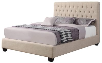 Chloe Transitional Oatmeal Upholstered Bed - Queen