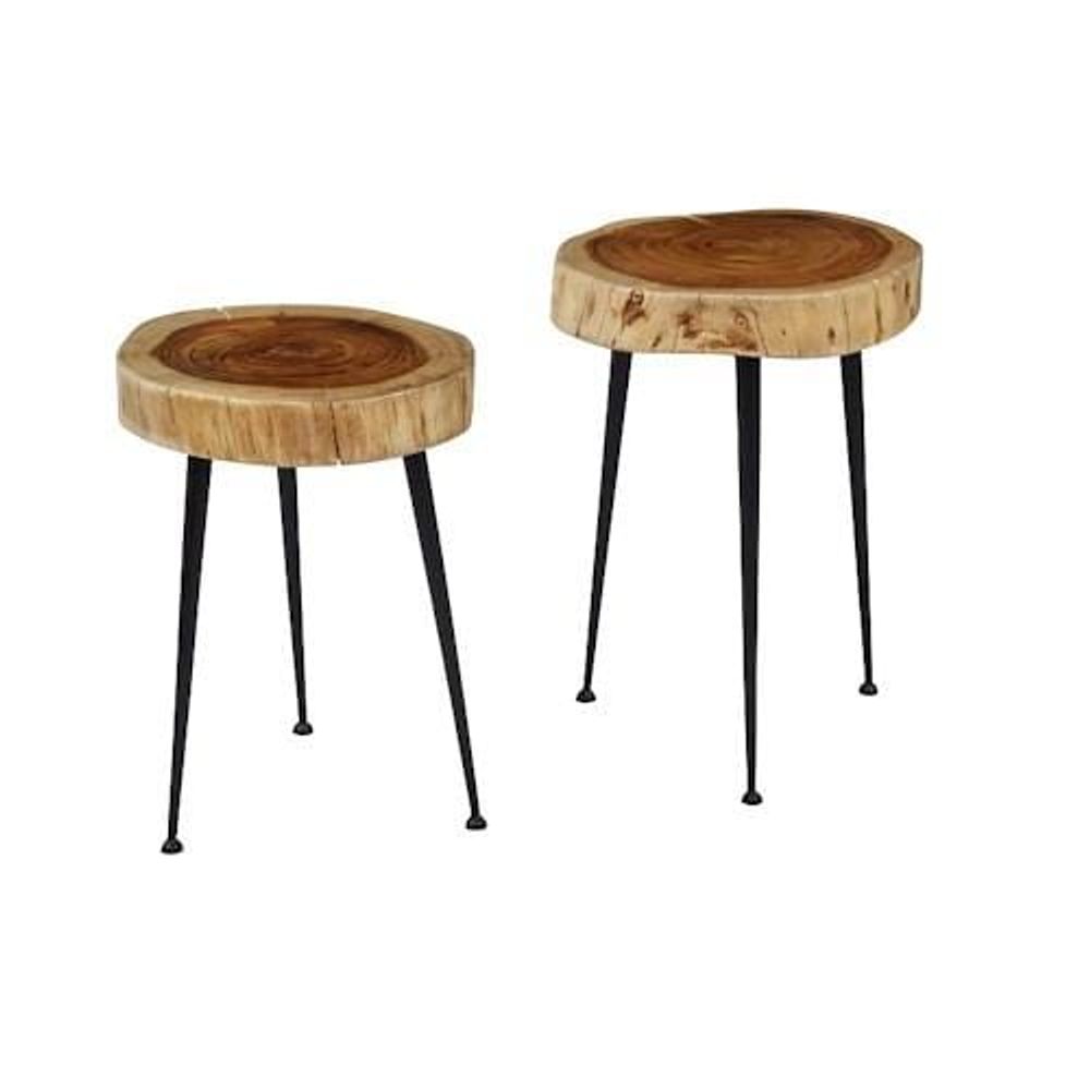 Global Archive Wood and Iron Accent Tables (Set of 2)