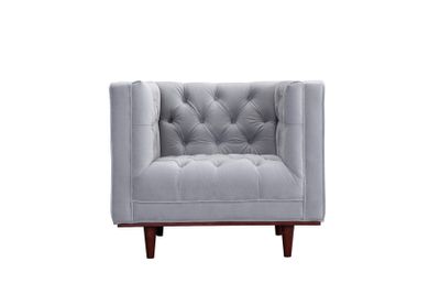 Joseph Tufted  Mid Century Velvet Accent Chair- Grey