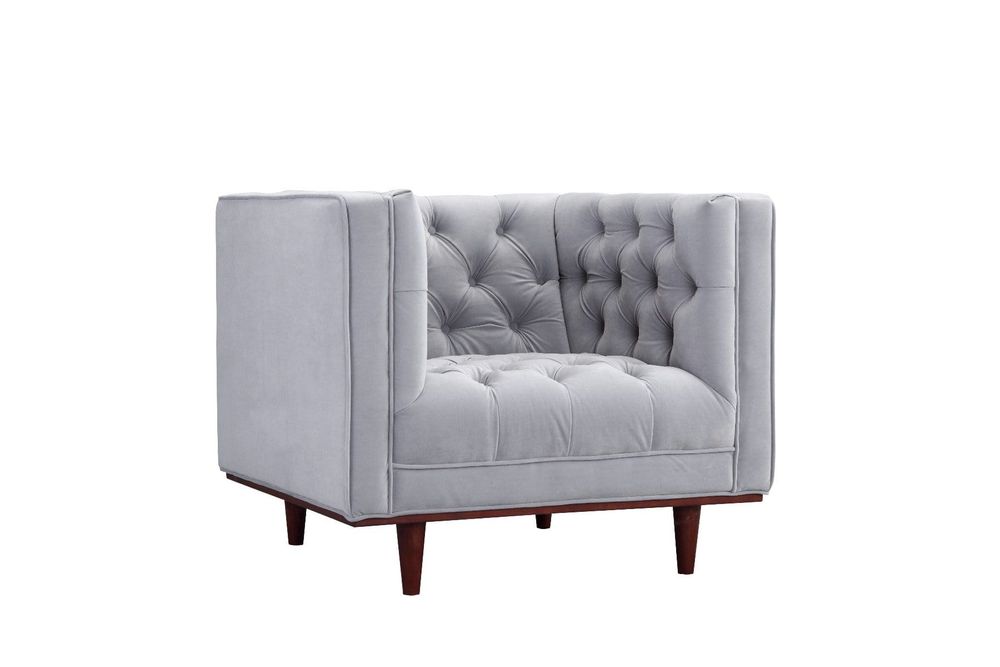 Joseph Tufted  Mid Century Velvet Accent Chair- Grey