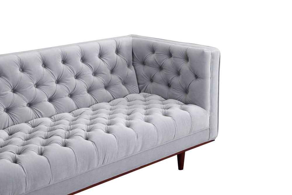 Joseph Tufted Mid Century Velvet Sofa  - Grey