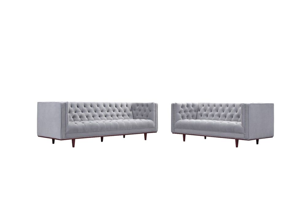 Joseph Tufted Mid Century Velvet Sofa  - Grey