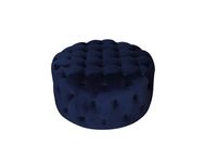 Maja Small Round Tufted Cocktail Ottoman - Blue Velvet