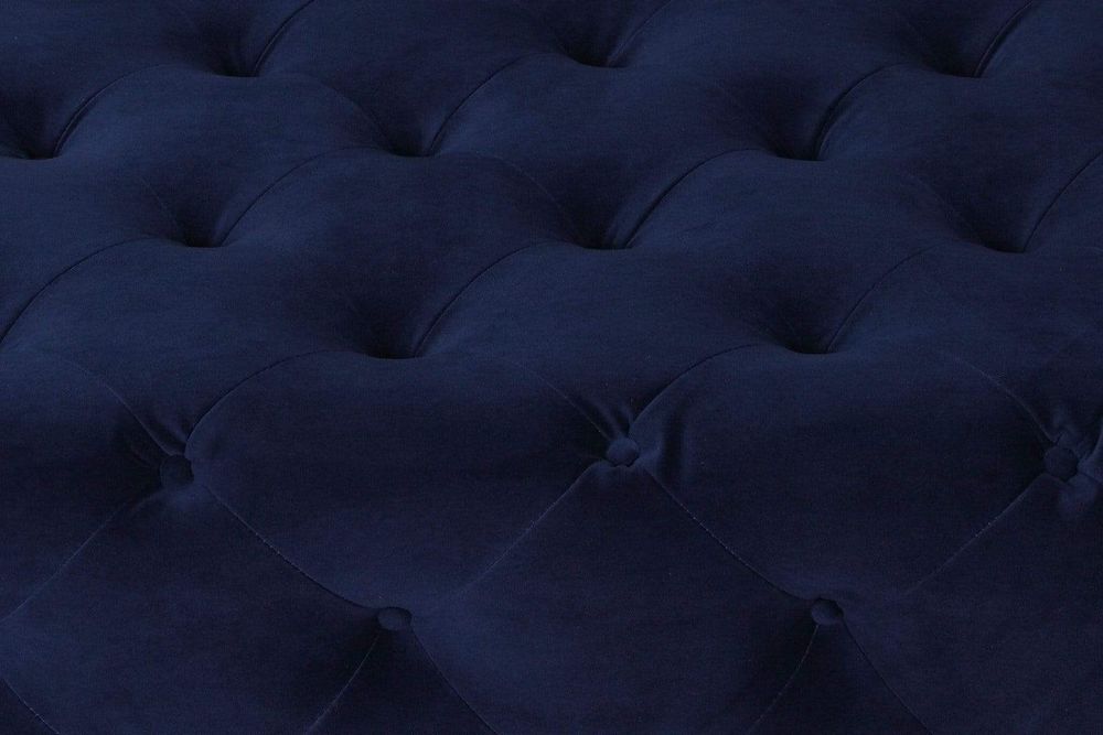 Maja Small Round Tufted Cocktail Ottoman - Blue Velvet