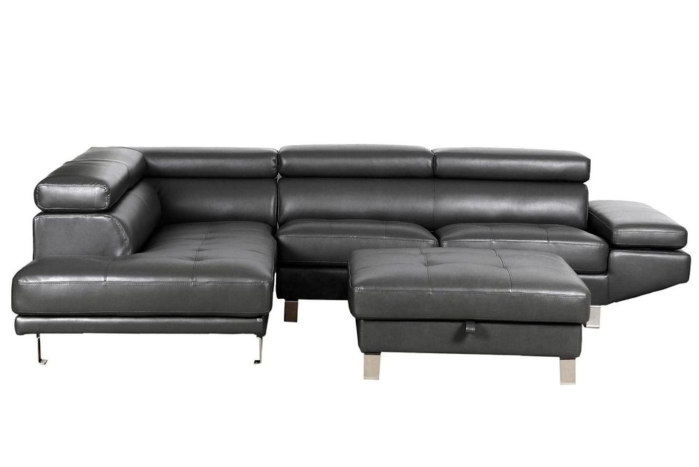 Roma Leather Gel Sectional - Tanner Grey