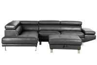 Roma Leather Gel Sectional - Tanner Grey