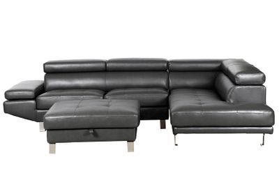 Roma Leather Gel Sectional - Tanner Grey