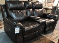 Rosan Genuine Leather Power Recliner Console Loveseat - Brown