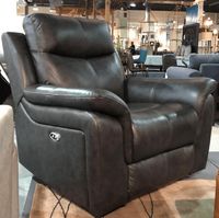 Rosan Genuine Leather Power Recliner Grey