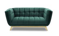 Yaletown Mid Century Tufted fabric Loveseat Golden Legs- Velvet Green #26