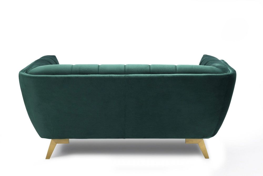 Yaletown Mid Century Tufted fabric Loveseat Golden Legs- Velvet Green #26