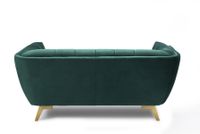 Yaletown Mid Century Tufted fabric Loveseat Golden Legs- Velvet Green #26