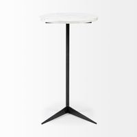 Ballatine II 15L x 15W White Marble Round Top White W/ Black Metal Base Accent Table