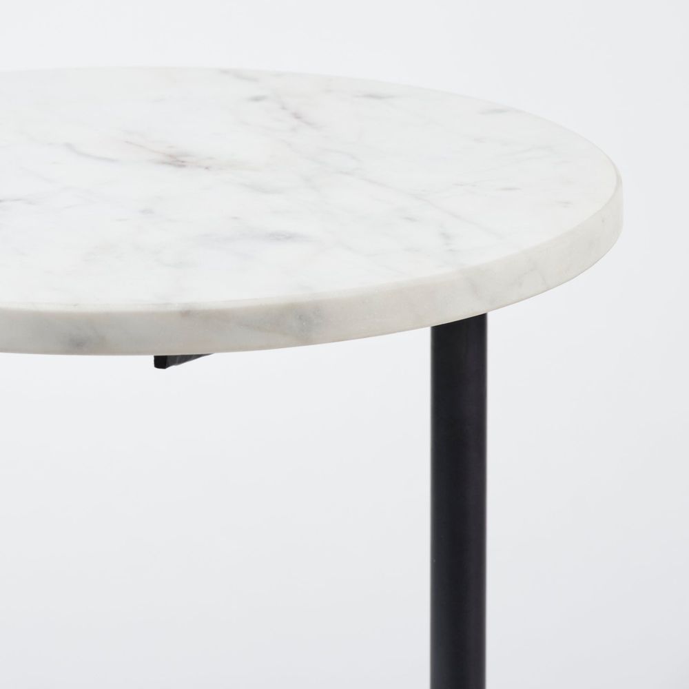 Ballatine II 15L x 15W White Marble Round Top White W/ Black Metal Base Accent Table