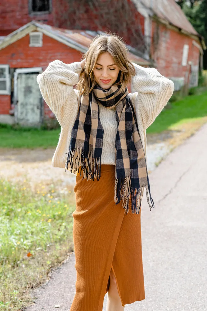 Holly Beige Plaid Knitted Scarf