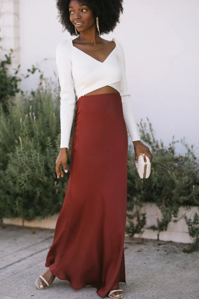 rust satin maxi skirt