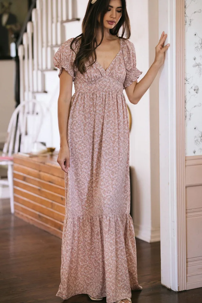 Maternity Occasion Floral Puff Sleeve Maxi Dress