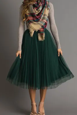 Vienna Pleated Tulle Midi Skirt