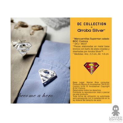 Arroba Silver Mancuernillas Superman Logo Calado DC