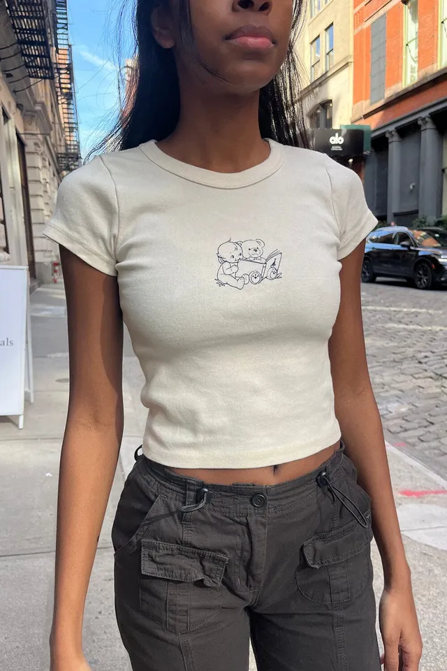 Brandy Melville Ashlyn whispering girls baby tee I - Depop