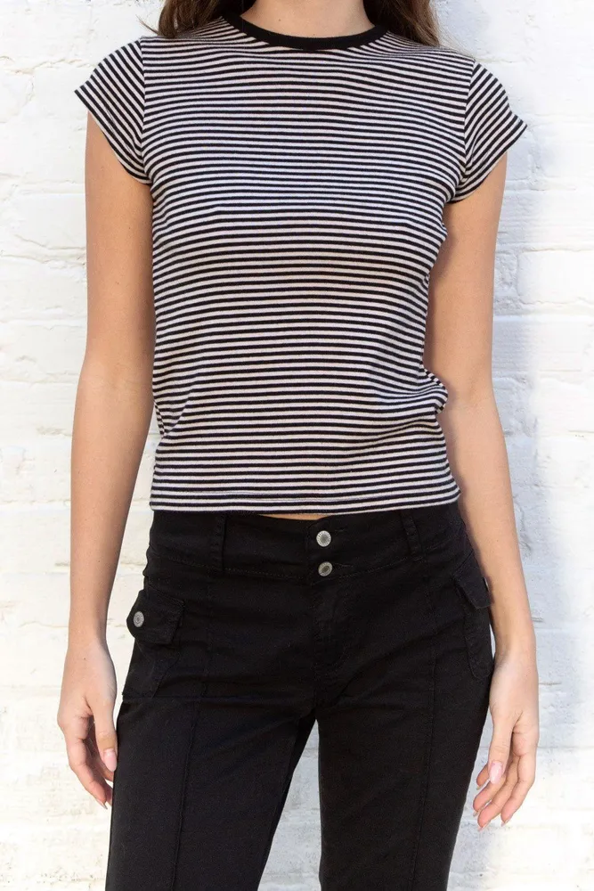 Brandy Melville Womens T-Shirt Tee Top White Red Striped One Size