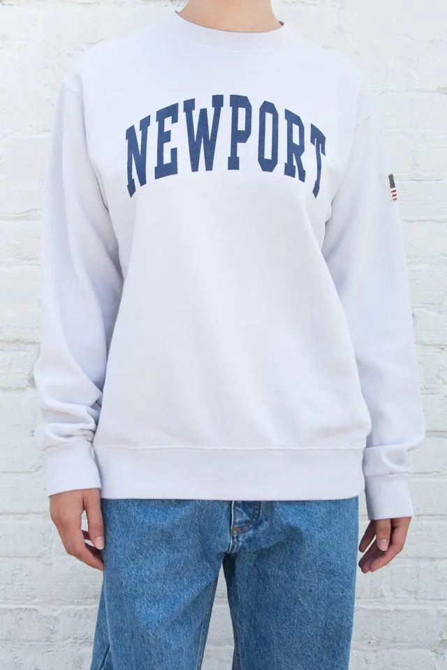 Brandy Melville Shirt Womens Large White Long Sleeve Newport Beach  LogoOversized