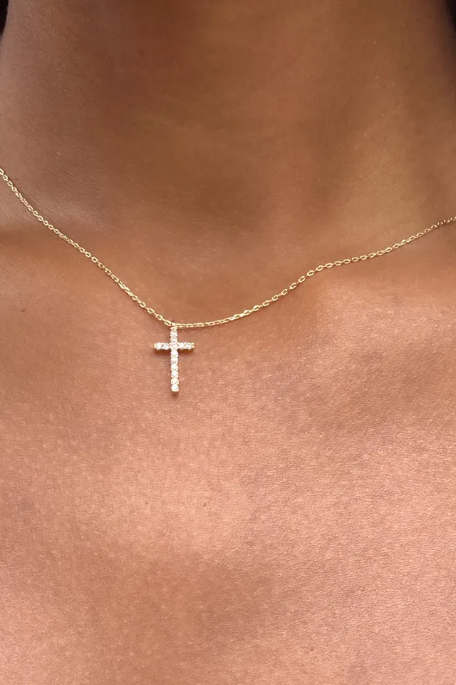 Copper Faux Rhinestone Cross Necklace – Brandy Melville Australia