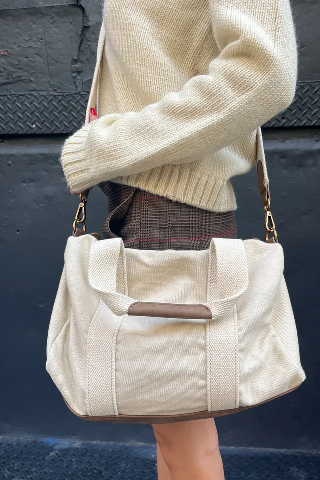 Cream off White Canvas Backpack Brandy Melville Leather Brown 