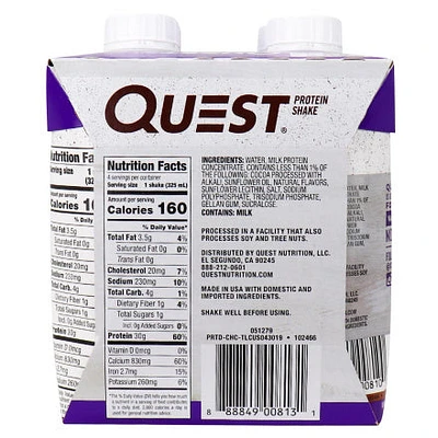 QUEST PROTEIN SHAKES CHOCO 4 X 325ML