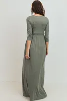 Olive 3/4 Sleeve Maternity/Nursing Maxi Dress